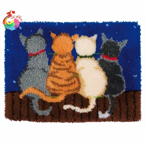 Latch Hook Rug Kits For Adults With Printed Cartoon Cat Canvas Diy