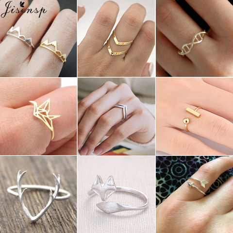 Jisensp Charms Deer Antler Fox Animal Open Ring for Women Wedding Rings Adjustable Snow Mountain Knuckle Finger Jewelry Ring ► Photo 1/6