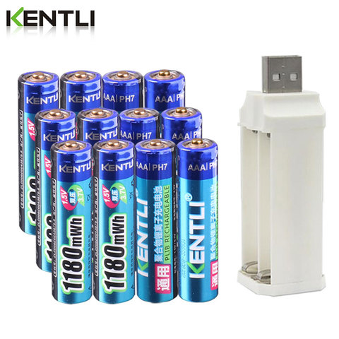KENTLI 1.5v 1180mWh aaa polymer lithium li-ion rechargeable batteries battery + 4 slots lithium li-ion charger ► Photo 1/6