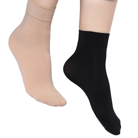 5 Pairs 2022 Fashion Autumn Winter Warm Socks Ladies Girls Solid Color Wide Mouth Nylon Ankle Socks Women Men Sokken Black/Nude ► Photo 1/6