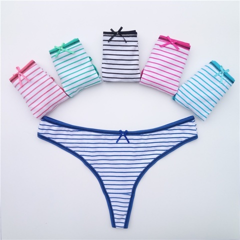 5 Pcs/lot Cotton Thong Panties Sexy G-Strings Women Briefs Set Girls Ladies Underpants Stripe Underwear Female Lingerie FUNCILAC ► Photo 1/6