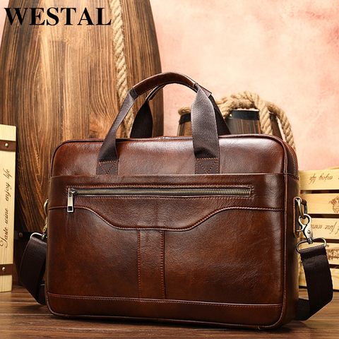 WESTAL Men's Briefcase Men's Bag Genuine Leather Laptop Bag Leather Computer/Office Bags for Men Document Briefcases Totes Bags ► Photo 1/6