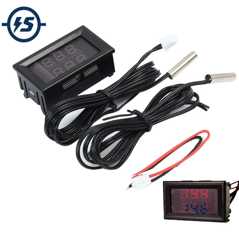 Dual Red Digital Display Thermometer LED Waterproof Temperature Sensor w/ Probe