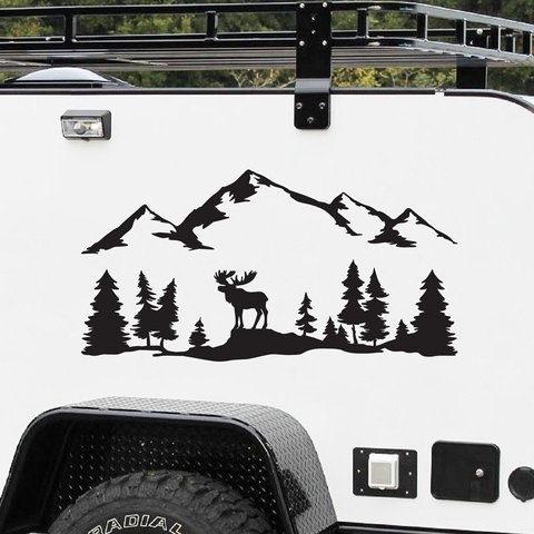 For SUV RV Camper Offroad Moose Trees Forest Mountain Silhouette Vinyl Art Sticker Car Decor Outdoors Hiking Decals Decoration ► Photo 1/6