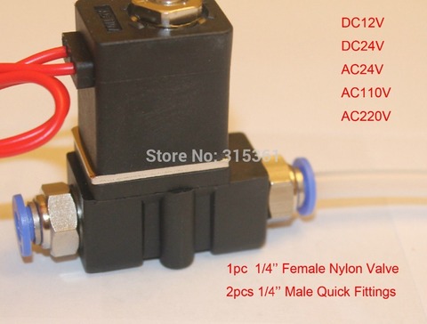 Free Shipping Female 1/4'' Solenoid Valve Plastic Air Water Gas 24v Volt w 1/4'' Male Push Connect Fittings ► Photo 1/1