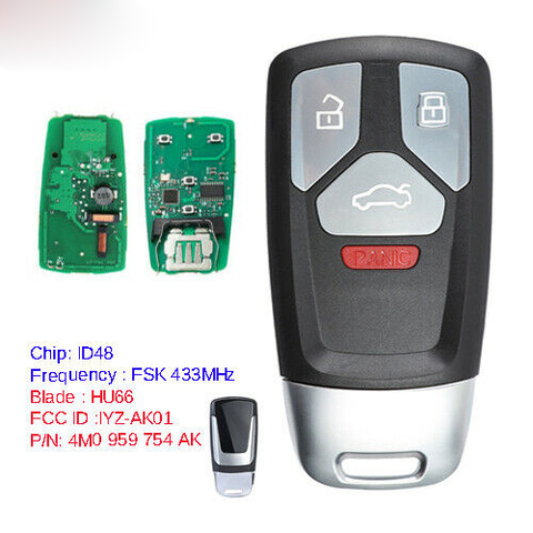 KEYECU Smart Remote Key Fob 433MHZ /315MHZ for Audi A4 A5 Q7 SQ5 TT 2017-2022 - 4M0 959 754 AK ► Photo 1/4