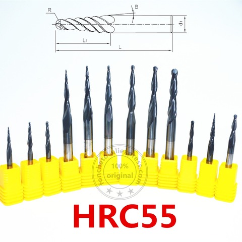 Free shipping-1PCS,HRC55 Tungsten carbide 6mm TiALN Coated Taper Ball Nose End Mill,cone milling cutter,woodworking router bit ► Photo 1/1