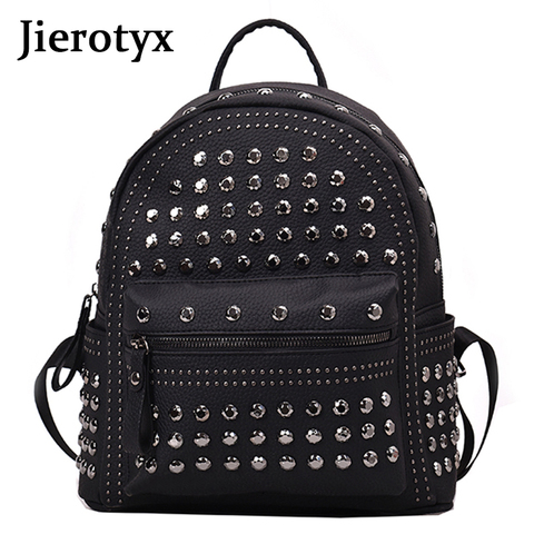 JIEROTYX 2022 New Arrival Preppy Leisure Backpack Womens Casual Daypacks Women Soild Zipper Rivet Shoulder Bags Soild Hot Sale ► Photo 1/6