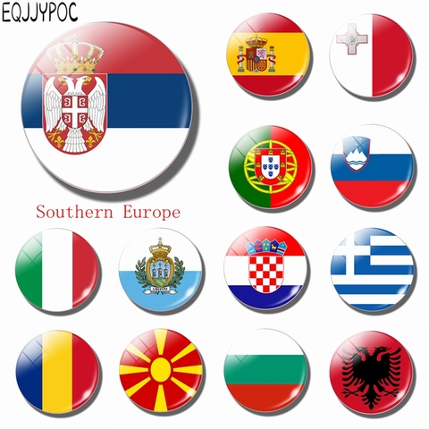 Serbia National Flag 30 MM Glass Fridge Magnet Southern Europe Bulgaria Italy Spain Portugal Andorra Romania Magnetic Sticker ► Photo 1/6