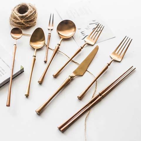 Luxury Rose Golden Cutlery Set 304 Stainless Steel Colored Dinner Knife & Fork Dinnerware Tableware Kitchen Accessories ► Photo 1/6