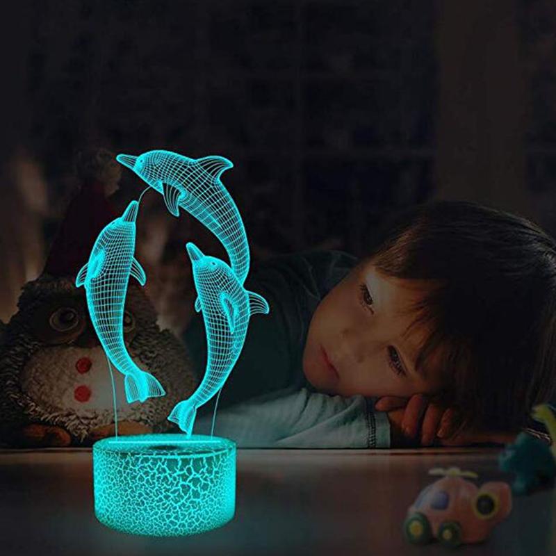 3D Dolphin Touch Switch Table Desk Lamp Home Decoration Colorful Night Light 