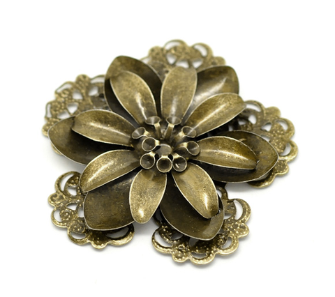 DoreenBeads Antique Bronze Filigree Flower Embellishment Findings 5.3x5.1cm, sold per lot of 10 (B17636), yiwu ► Photo 1/3