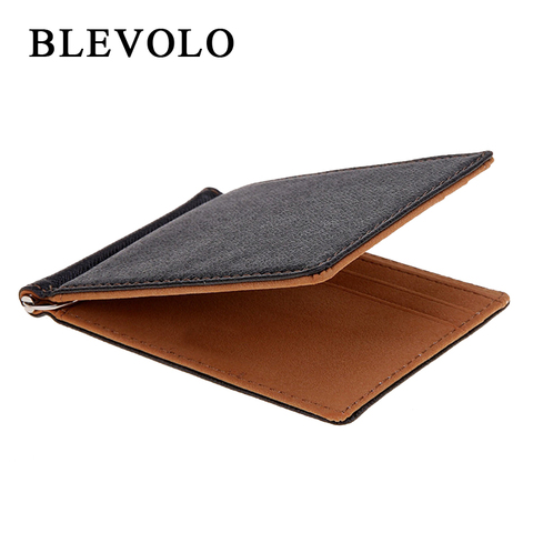 BLEVOLO Brand Men Wallet Short Skin Wallets Purses PU Leather Money Clips Sollid Thin Wallet For Men Purses 4 Colors ► Photo 1/5