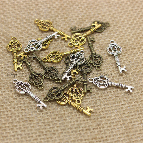  Three Color Vintage Metal  Keys Jewelry Charms Jewelry Pendant Fit Jewelry Making Pendants 100pcs/lot 9*26mm  T0330 ► Photo 1/4