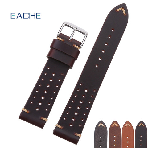 EACHE Popular Special Hole Design Watch Bands Genuine Calfskin Leather Racing Band Watchband Straps 18mm 20mm 22mm ► Photo 1/6