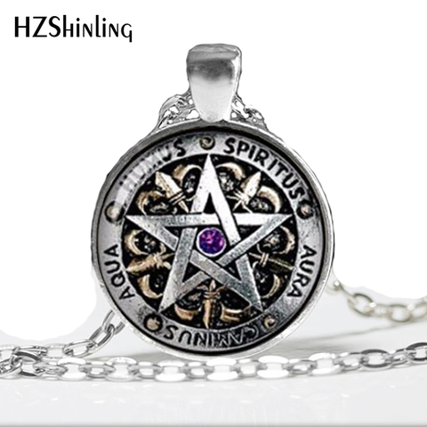 Wiccan  Necklace black magick Pagan Pentagram Jewelry Glass Dome Pendant Necklace   2017 A-010 HZ1 ► Photo 1/5