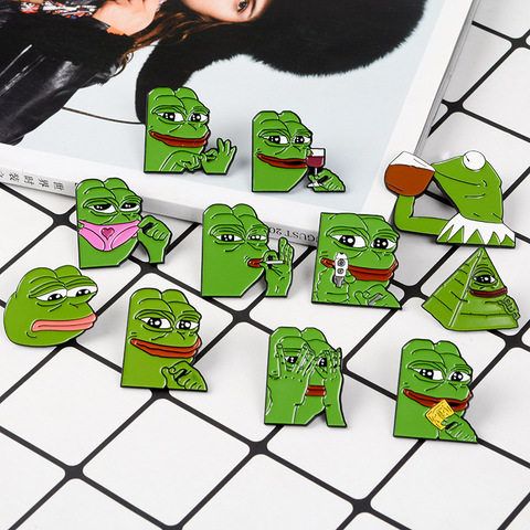Cartoon Pepe the Frog Meme Enamel Pins Shooting Pyramid Thinking Drinking 11 Styles Animal Brooch Badge Jewelry Gift for Friends ► Photo 1/6