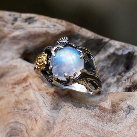 Vintage Moonstone Ring For Women Black Jewelry Gold Flower Finger Ring Female Charming Jewelry Gift Wedding Statement Ring ► Photo 1/6