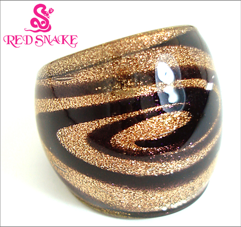 RED SNAKE Ring Handmade Golden sand with Purple line Murano Glass Rings ► Photo 1/1
