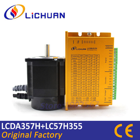 HOT Lichuan 3phase 1Nm NEMA23 closed loop stepper servo motor driver kit LCDA357H+LC57H355 CNC 1200rpm 3m encoder line L-55mm 7A ► Photo 1/6