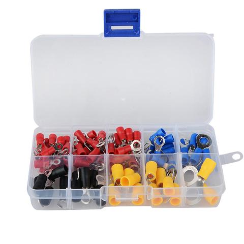(102PCS 10Kinds RV) Ring Terminal Electrical Crimp Connector Kit Set With Box,Copper Wire Insulated Cord Pin End Butt ► Photo 1/6