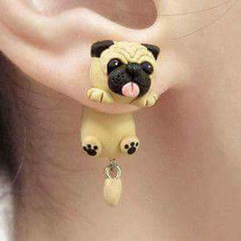 3D Sharpei Pug Dog Earrings For Women Polymer Clay Cartoon Animal Stud Earring