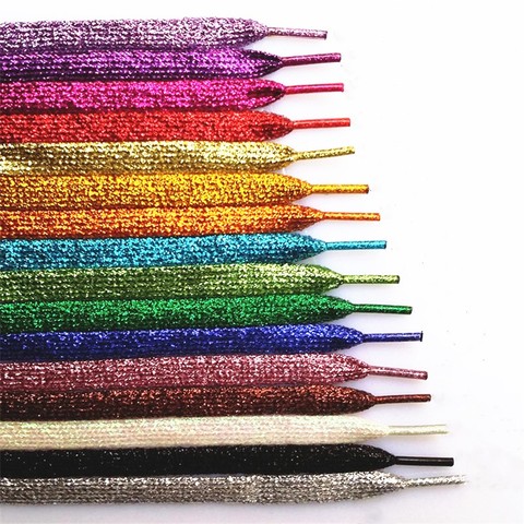 1 Pair Shiny Gold Silver Thread Shoelaces Glitter Flat Shoelaces Sparkly Bootlaces Colors Shimmering 110cm Shoe Laces Colored ► Photo 1/6