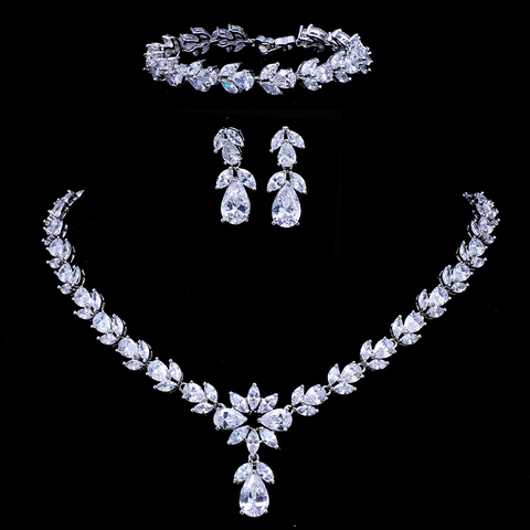 Emmaya Luxury Zircon Bridal Wedding Jewelry Sets Zirconia Necklace/ Earrings/ Bracelet Full Set For Women Party ► Photo 1/6