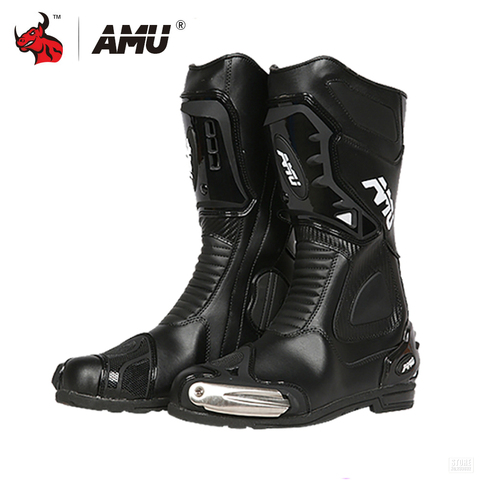 AMU Leather Motocross Boots Motorcycle Boots  Men Waterproof Moto Boots Motorbike Riding Boots Black Botas Moto Motorcycle Shoe ► Photo 1/6