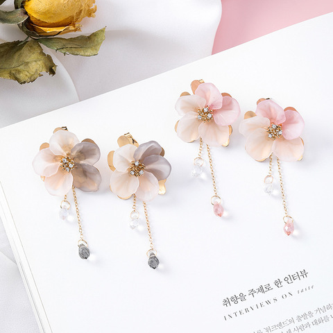 Korean hot fashion jewelry sweet acrylic woven flower earrings long chain crystal earrings for women gift ► Photo 1/5