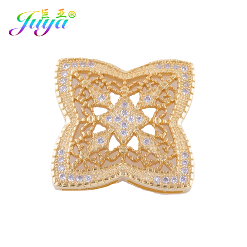 Juya Micro Pave Zircon Hollow Flower Square Connector Pendants Accessories For Women Fashion Pearls Jewelry Making Material ► Photo 1/6