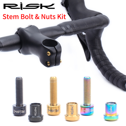 RISK 2sets/box M5x18mm Titanium Bicycle Stem Bolts For Mountain Road Bike Carbon Srews With Gasket Nuts Kits ► Photo 1/6