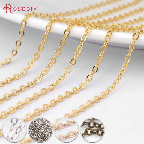 (13673)5 Meters width 1.5MM Gold Color Plated Copper Necklace Chain Flat Oval Link Chains Jewelry Findings More color can picked ► Photo 1/6