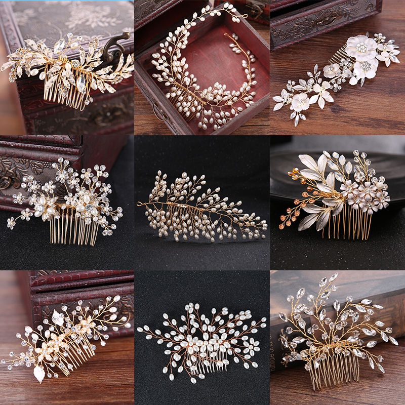 Many Style Gold Color Crystal Simulated Pearl Hair Comb For