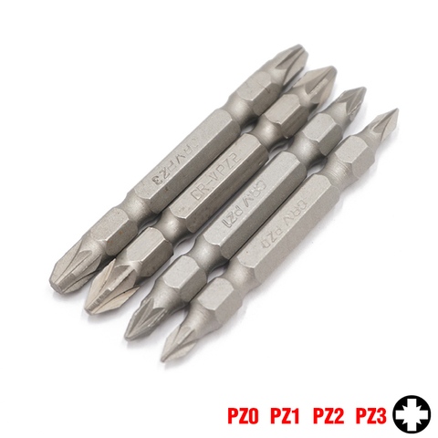 Pozidriv PZ0 PZ1 PZ2 PZ3 Bit Set Chrome Vanadium Steel 65mm Long 1/4 inch 6.35mm Hex Shank Double Ended Screwdriver Bits ► Photo 1/5