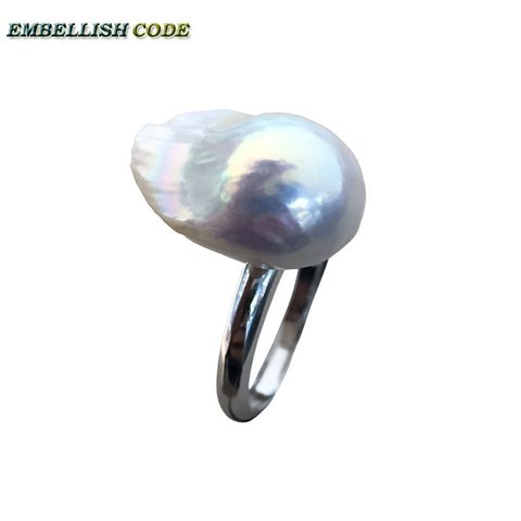 Adjustable size Resize baroque pearl ring simple style white Lustrous tissue nucleated fire ball shape for women ► Photo 1/6