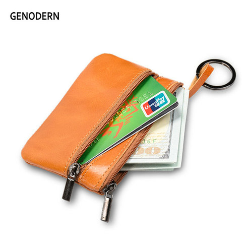 GENODERN Women's Genuine Leather Coin Purse Men's Mini Pouch Change Wallet with Key Ring Small Coin Holder Card Case ► Photo 1/6