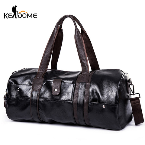 Sports Bag Men for Gym Yoga Soft Pu Leather Black Brown Cylindrical Sport Fitness Bag Male Shoulder Travel Luggage Bag XA594WD ► Photo 1/6