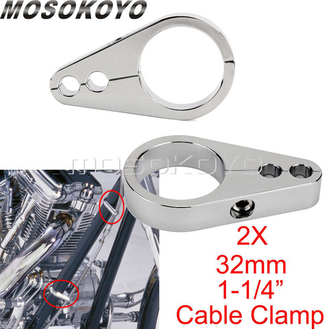 2X Chrome Motorcycle 32mm Brake Cable Clamp 1-1/4
