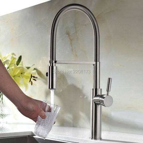 Polished Chorme Or Nickel Brushed Pull Dowm Kitchen Sink Faucet Deck Mounted Hot And Cold Water Dual Sprayer Kitchen Faucet ► Photo 1/6
