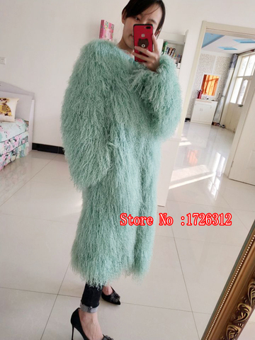 Women winter real mongolian sheep fur coat long paragraph o-neck whole skin beach wool overcoat female fur outerwear ► Photo 1/6