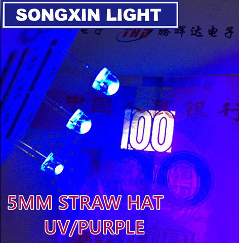 20pcs 5mm Light UV Purple Straw Hat Wide Angle Ultraviolet 395nm - 400nm Transparent 5 mm Light-Emitting Diode LED Lamp ► Photo 1/1