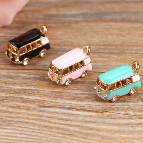 MRHUANG 5PCS Lucky Happiness Bus Enamel Pendant Charms Gold Tone Oil Drop DIY Bracelet Floating Charms ► Photo 1/3