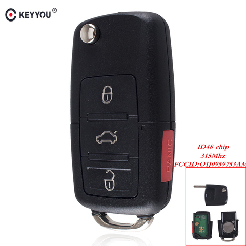 KEYYOU For VW Volkswagen Beetle CC Golf Jetta Passat GTI Flip Key Car Remote Key Entry Transmitter Fob 4 Button 315Mhz 48 Chip ► Photo 1/6