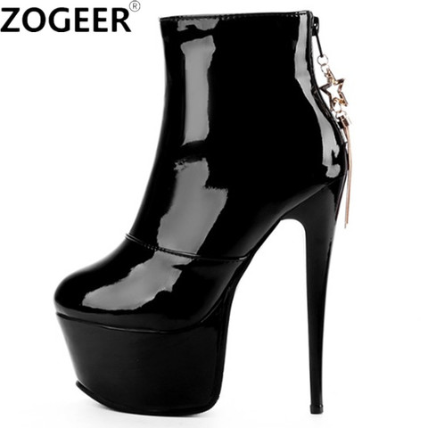 Women's Ankle Boots PU Leather Fashion High Heels Platform Short Boots Women Black Red White Wedding Party Shoes Woman Big Size ► Photo 1/1