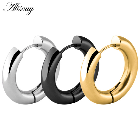 Alisouy Black/Rose Gold/Silver Color Tone Stainless Steel Hoop Earrings Round Loop Earring Men Women big size Hyperbole Jewelry ► Photo 1/6