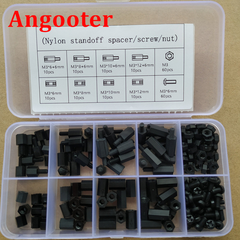 200pcs M2 M2.5 M3 Black Standoffs Nylon Spacer Hex Column Screws Nuts Assortment Mix Kit Threaded Pillar ► Photo 1/6