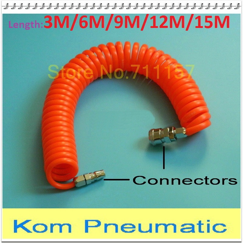 Tool Parts 6M Length 8mm x 5mm Polyurethane PU Recoil Air Compressor Hose Tube Orange Red 