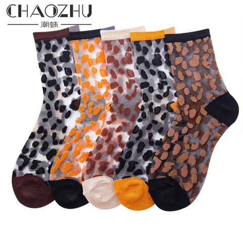 Chaozhu Spring Summer Transparent Crystal Silk Socks Women Sexy Leopard Grain Fashion Casual Breathable Calcetines Mujer ► Photo 1/5