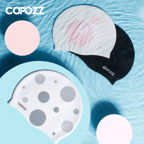 Copozz Elastic Silicon Rubber Waterproof Protect Ears Long Hair Sports Swim Pool Hat Free size Swimming Cap for Men Women Adults ► Photo 1/6